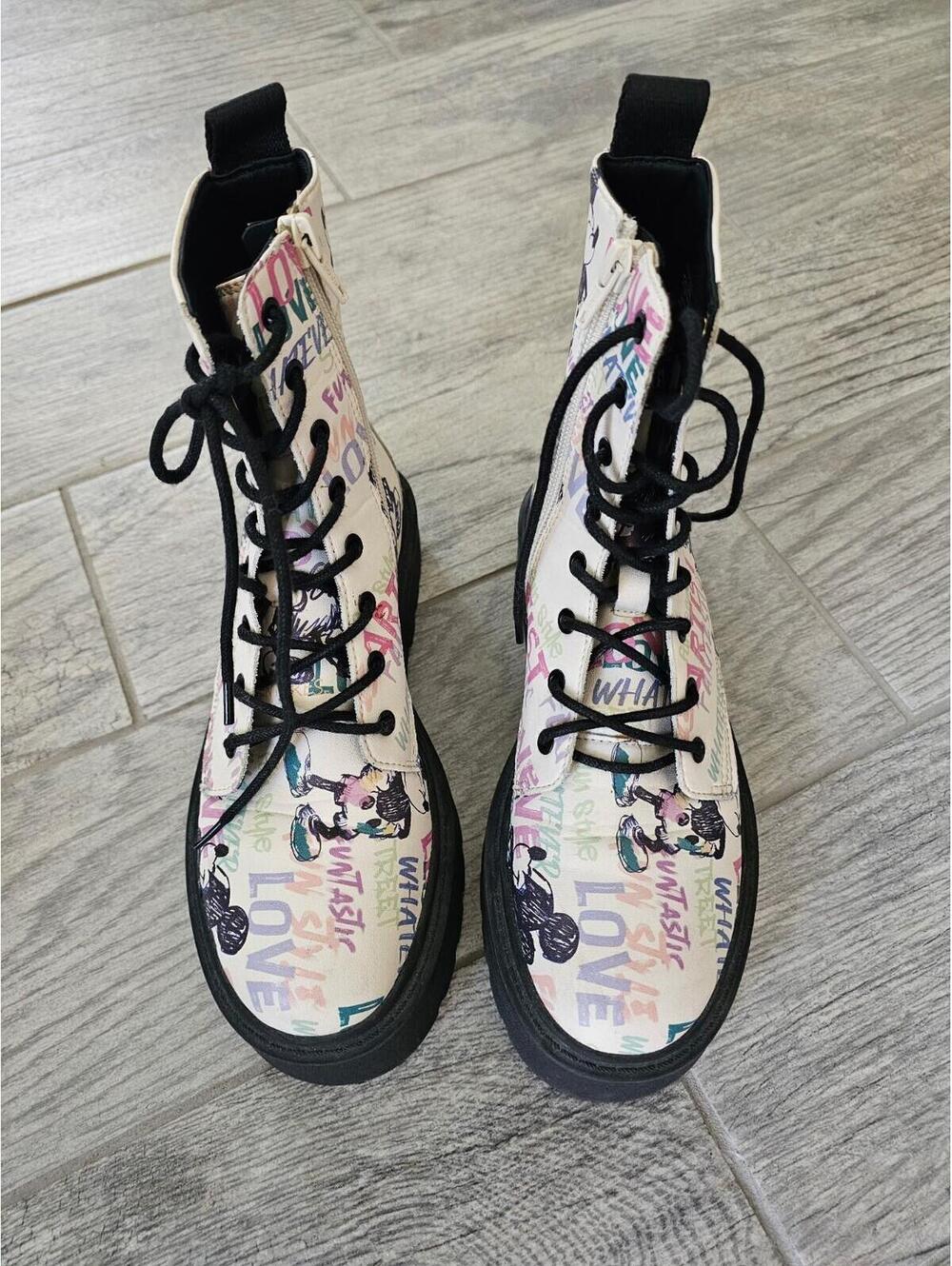 Zara Disney Mickey Mouse 100th Anniversary Combat Boots Women's Size 6.5 EUR 37